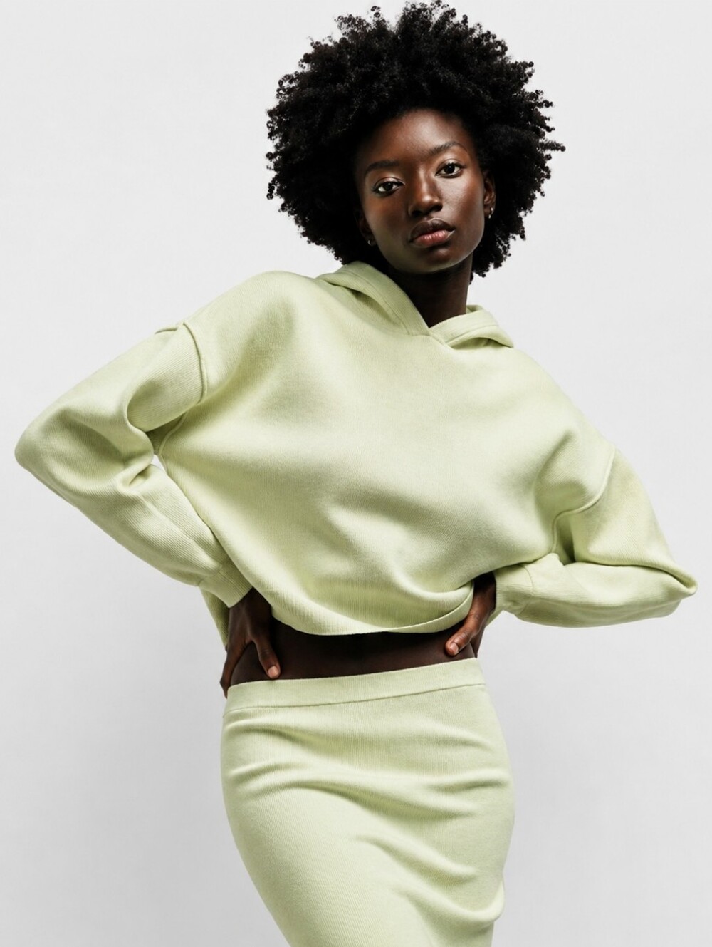 Zara | Light Green Cropped Hoodie, Size L
